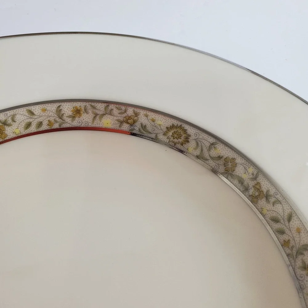 Lenox Springdale Rimmed Soup Bowls Set of 4 Ivory Platinum Trim Floral Pattern